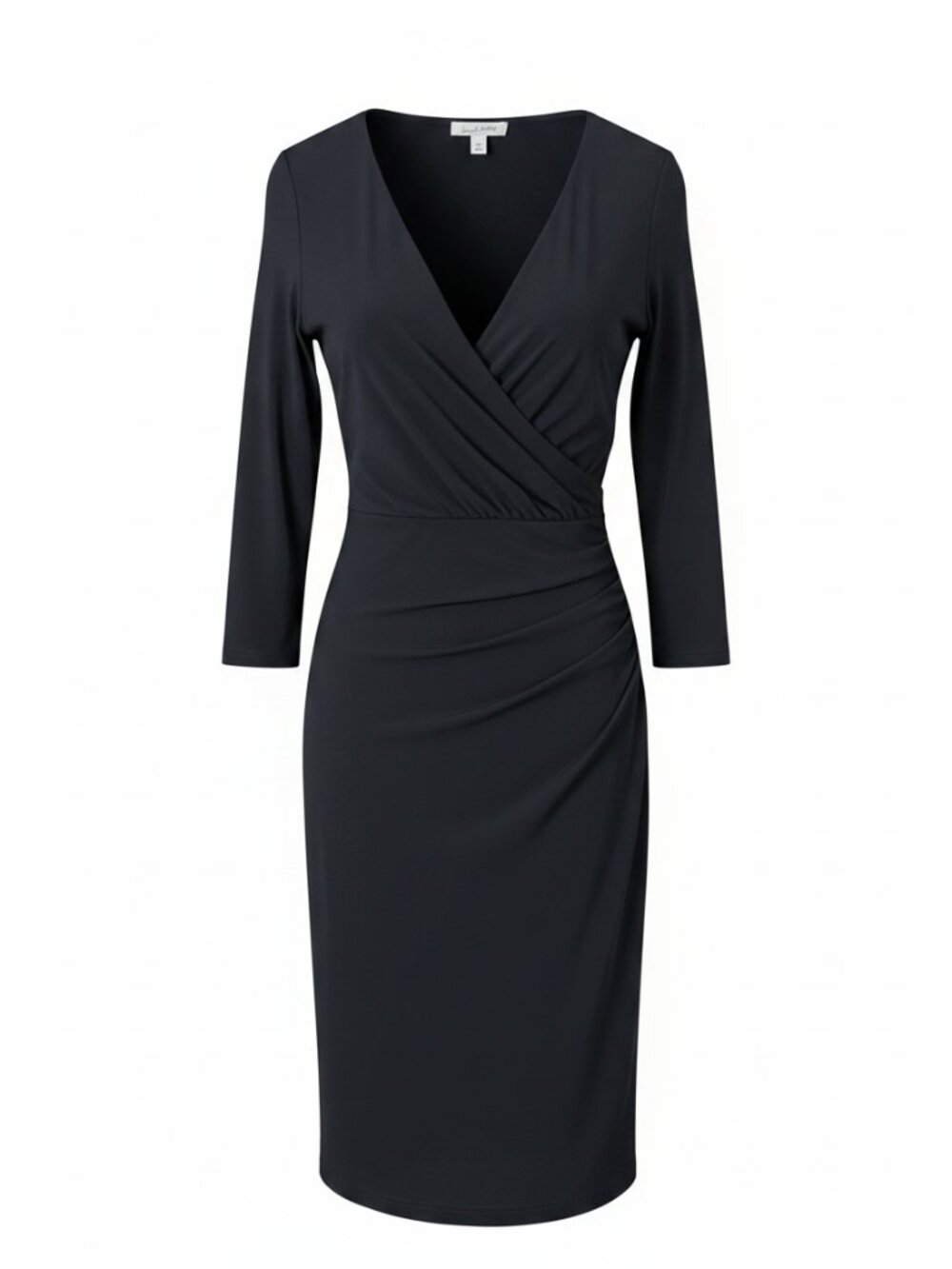 Joseph Ribkoff Navy Faux Wrap Dress | Ruched Waist | Size 8 | Classic Workwear